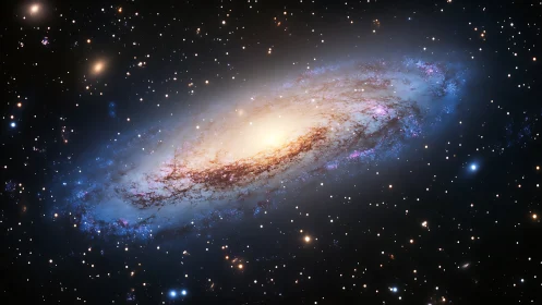 Inclined spiral galaxy with bright core and extended star field