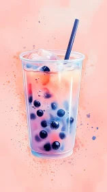 Gradient Bubble Tea Illustration with Geometric Composition.