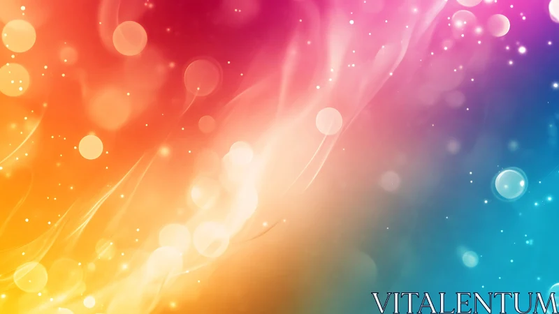 Bokeh gradients blend warm to cool hues with soft luminous particles