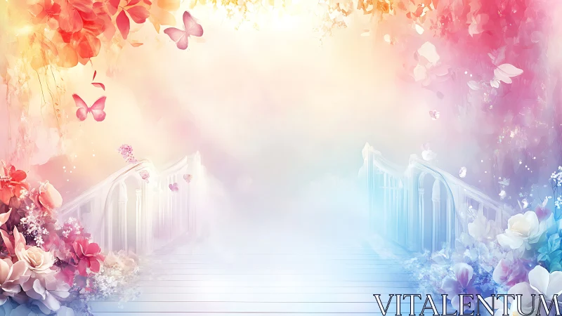 Dreamy Gateway Where Flowers Dance with Butterflies.