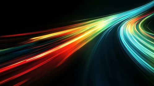 Vibrant Neon Light Trails on Dark Background, Abstract Digital Art.