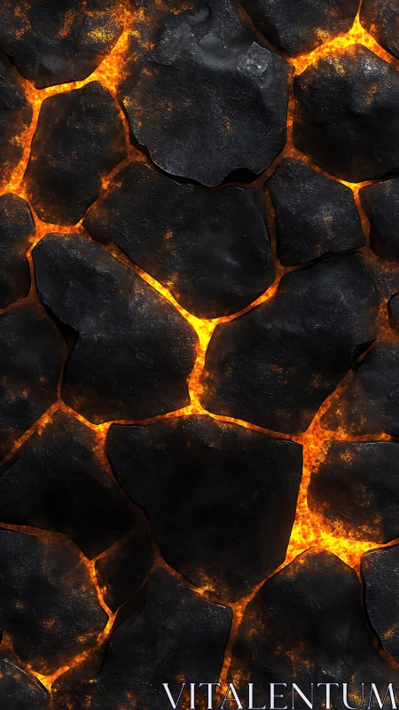 Molten Lava Cracks Through Cooling Black Rock.
