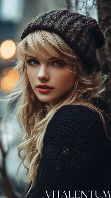 Young woman in knitwear rendered with soft bokeh lighting