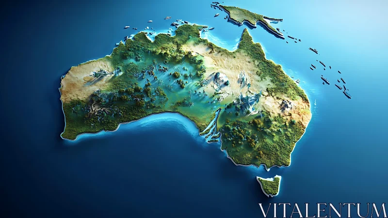 Aerial View of Australia: Lush Continent Surrounded by Turquoise Ocean