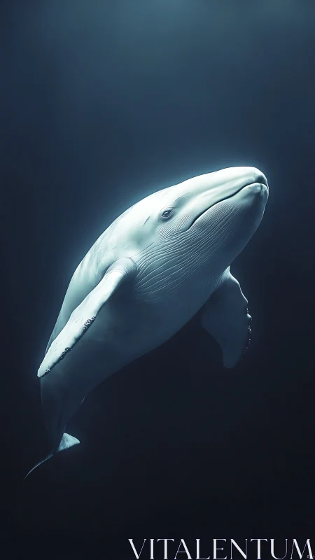 Beluga whale in deep underwater environment.