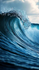 Ocean wave crest captures light in frozen motion.