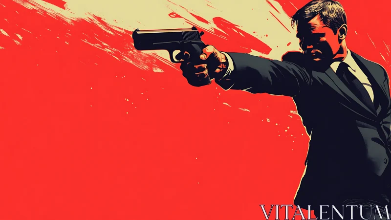 Dynamic agent aims forward against bold red backdrop