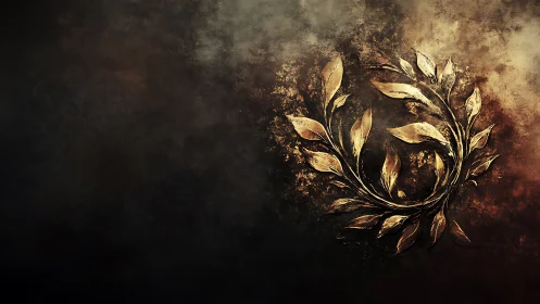 Golden Laurel Wreath Glowing Against a Dark Rustic Wall.