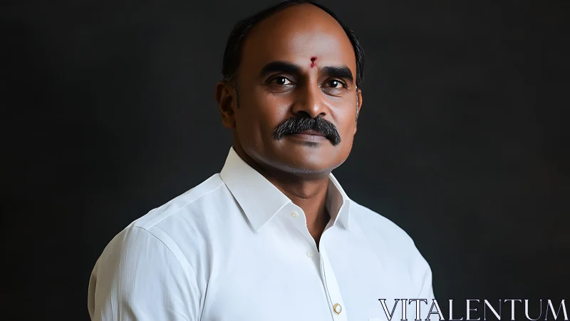 Calm portrait of a thoughtful man in crisp white shirt.