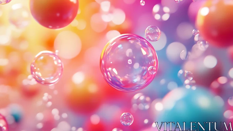 Colorful translucent bubbles against soft pastel bokeh.