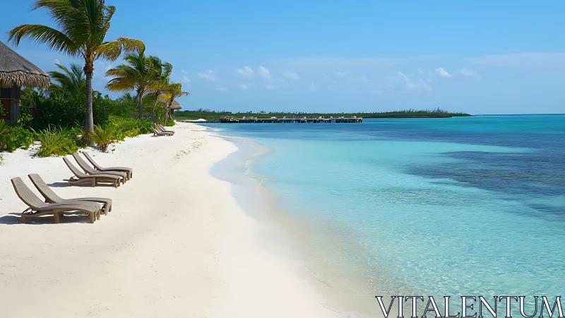 Tropical Beach Resort with Turquoise Waters and Palm Trees.