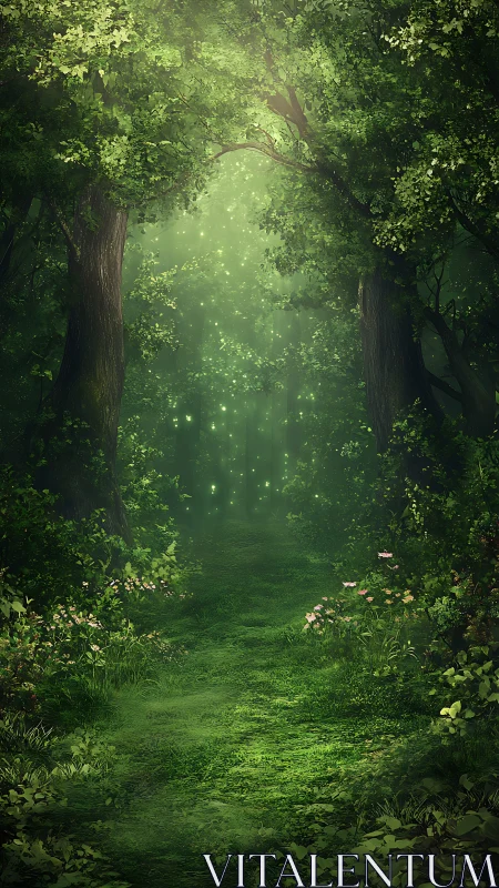 Enchanted Forest Path Glowing with Mystical Light