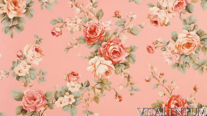 Vintage rose pattern on warm coral background. Period.