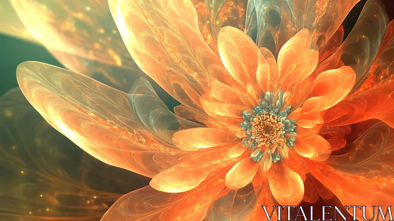 Luminous fractal flower with glowing orange translucent petals.
