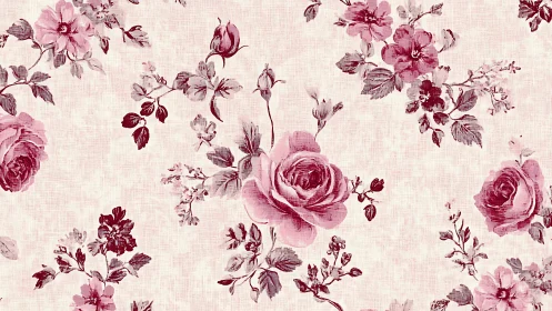 Whispering rose blossoms drift across vintage linen daydream.