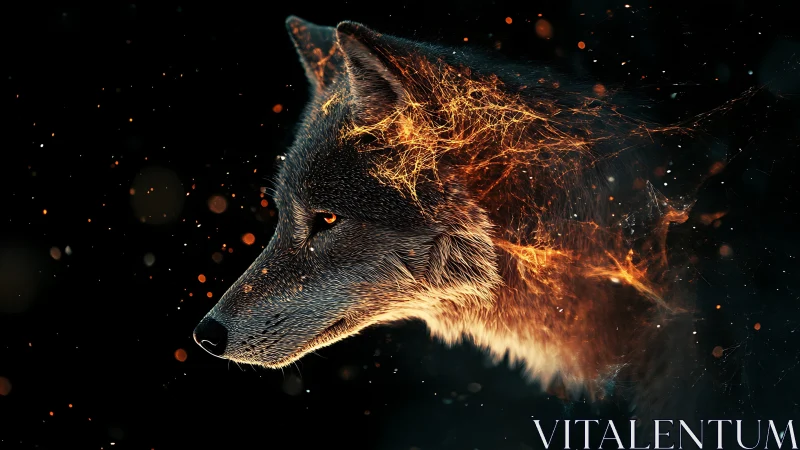 Luminous ember wolf gazing softly through the night.