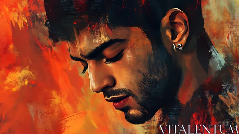 Brooding male portrait in molten orange digital brushwork.