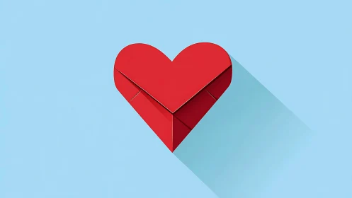 3D Red Heart with Shadow on Blue Background.