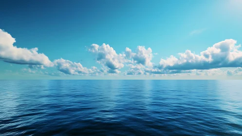 Calm open ocean under expansive blue sky at midday.