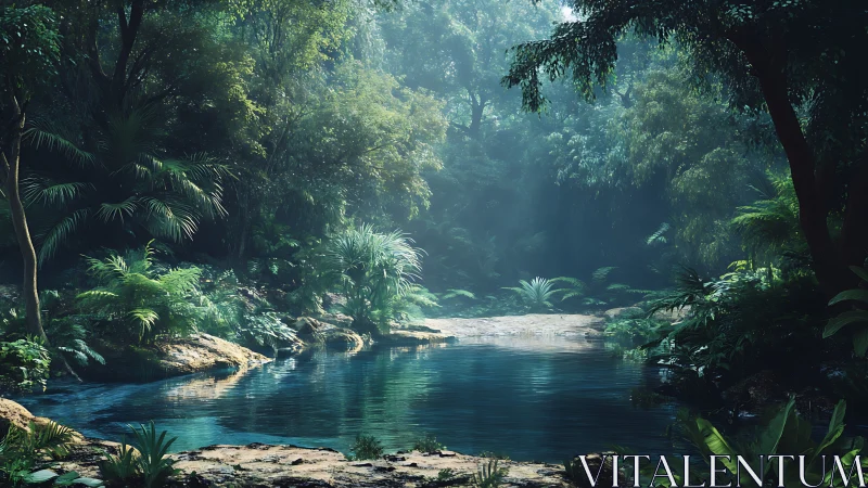 Tropical river enclosed by dense canopy vegetation