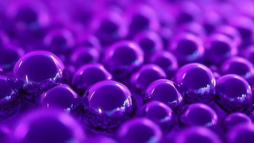 Glowing violet spheres reflect light in a fluid abstract field.