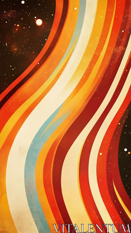 Retro cosmic waves in warm sunset stripes and stardust.