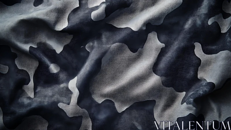 Black and Gray Camouflage Pattern on Textured Fabric Background.