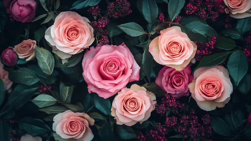Blooming Garden Romance: Pink Roses and Deep Jewel Tones.