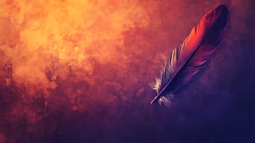 Luminous ember feather drifting across twilight canvas.