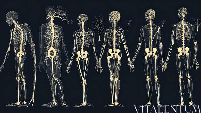 Human nervous system silhouettes connect in a clinical panorama