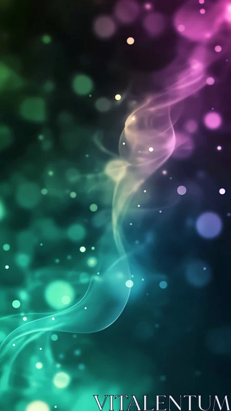 Colorful abstract smoke trail on blurred bokeh background.