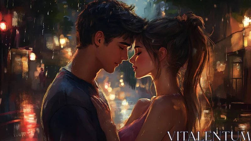 Urban Romance: Intimate Profile Against Glowing Cityscape