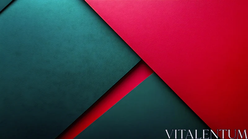 Diagonal teal and red geometric planes form layered abstraction