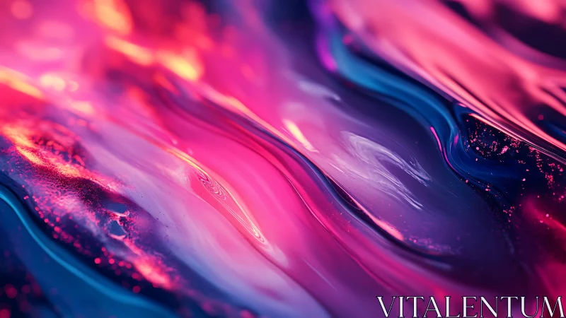 Liquid neon river of pink and blue drifting through night.