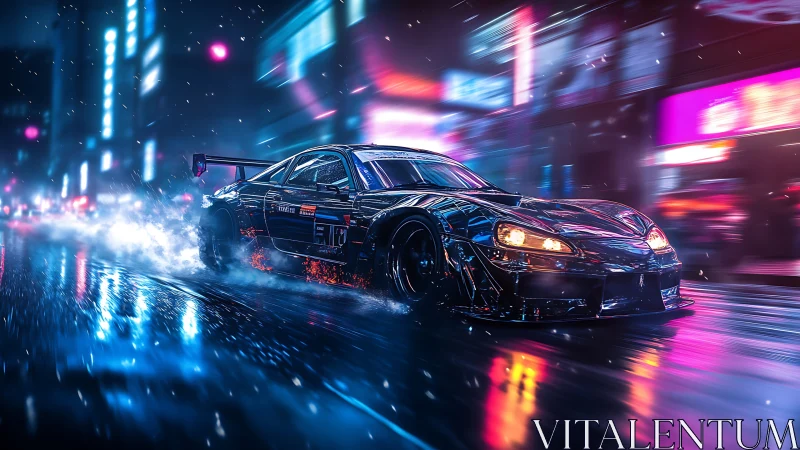 Neon street racer tears through a futuristic night cityscape.