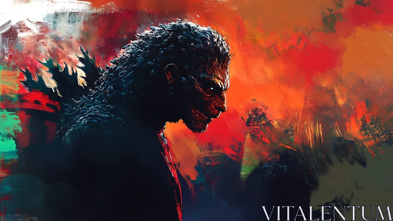 Colossal reptilian titan in blazing abstract inferno profile.