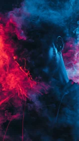 Neon smoke portrait with split complementary gel lighting setup.