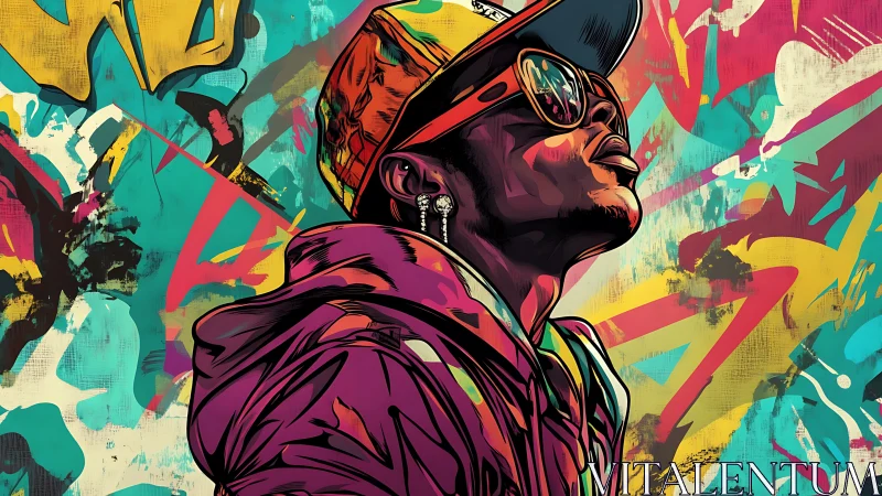 Vibrant street portrait channels hip hop confidence, neon graffiti.