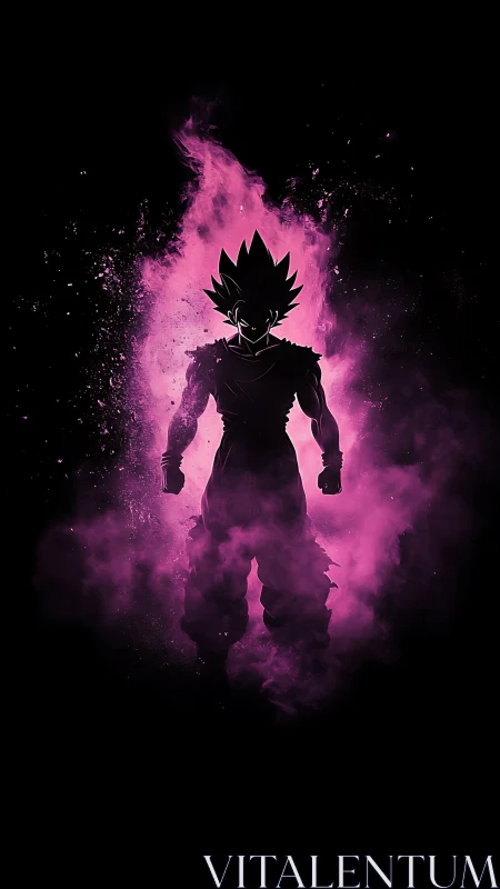 Silhouetted warrior engulfed in explosive violet energy aura.
