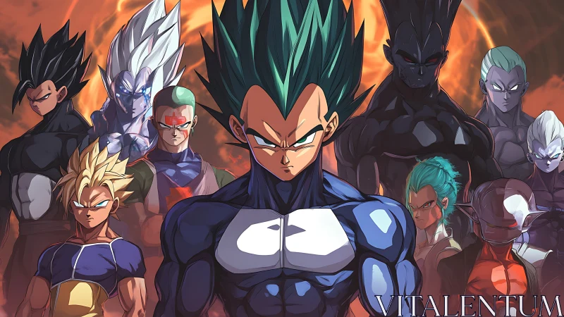 Determined anime warriors stand united against glowing threat.