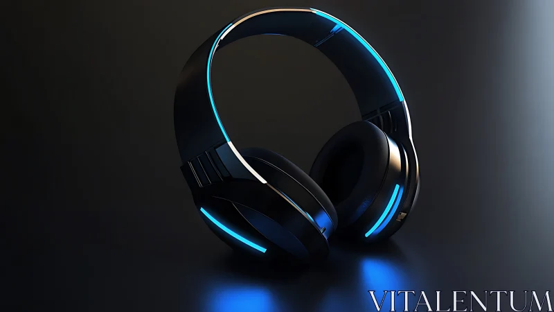 3D rendered headphones with cyan neon accents and glowing trim.
