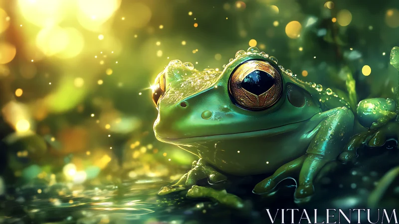 Macro-rendered frog with specular highlights and bokeh illumination
