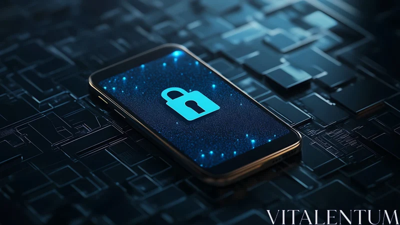 Smartphone lock icon glows, symbolizing secure mobile data