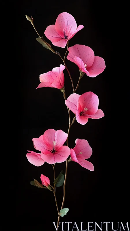 Pink Flowers in Graceful Vertical Arrangement Against Black