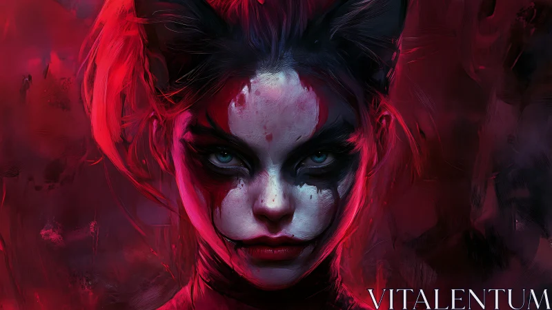 Digital painting portrait of feral femme with crimson aura.