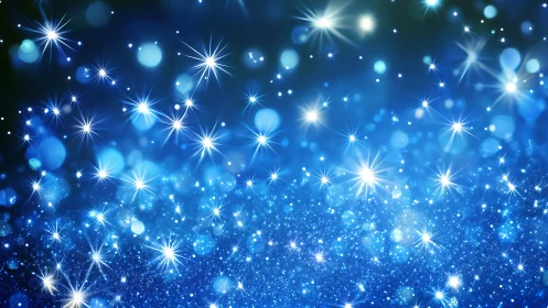 Blue bokeh starlight sparkles create luminous abstract field.