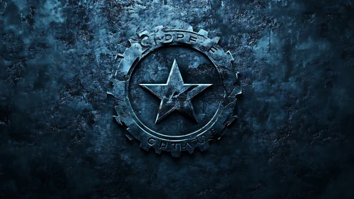 Weathered metal star emblem rests on dark textured wall