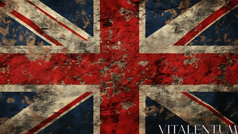 Union Jack design is rendered on a heavily weathered surface