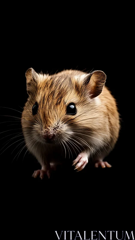 Small brown rodent in sharp front view against black background.