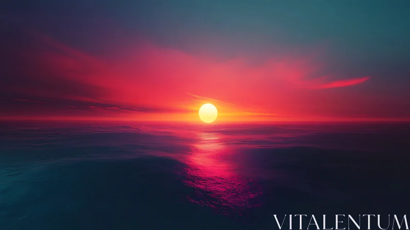 Neon horizon sun melting over electric rosewater sea.